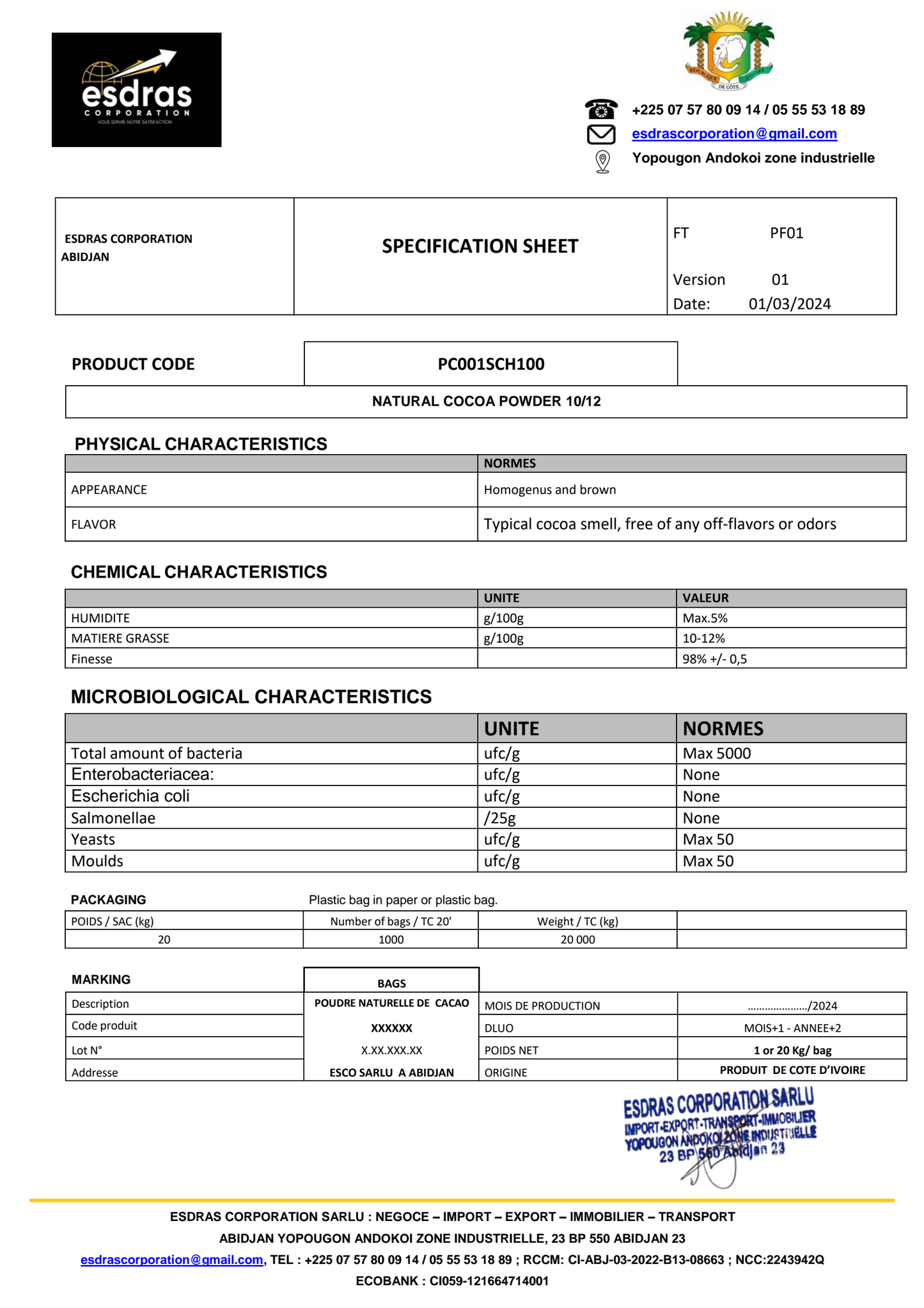 Poudre de cacao bio